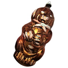 Vintage West Germany Blown Glass Brown Dog Christmas Ornament 