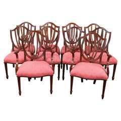 Gorgeous Set of 10 Baker Historic Collection Chairs With Salmon Fabric