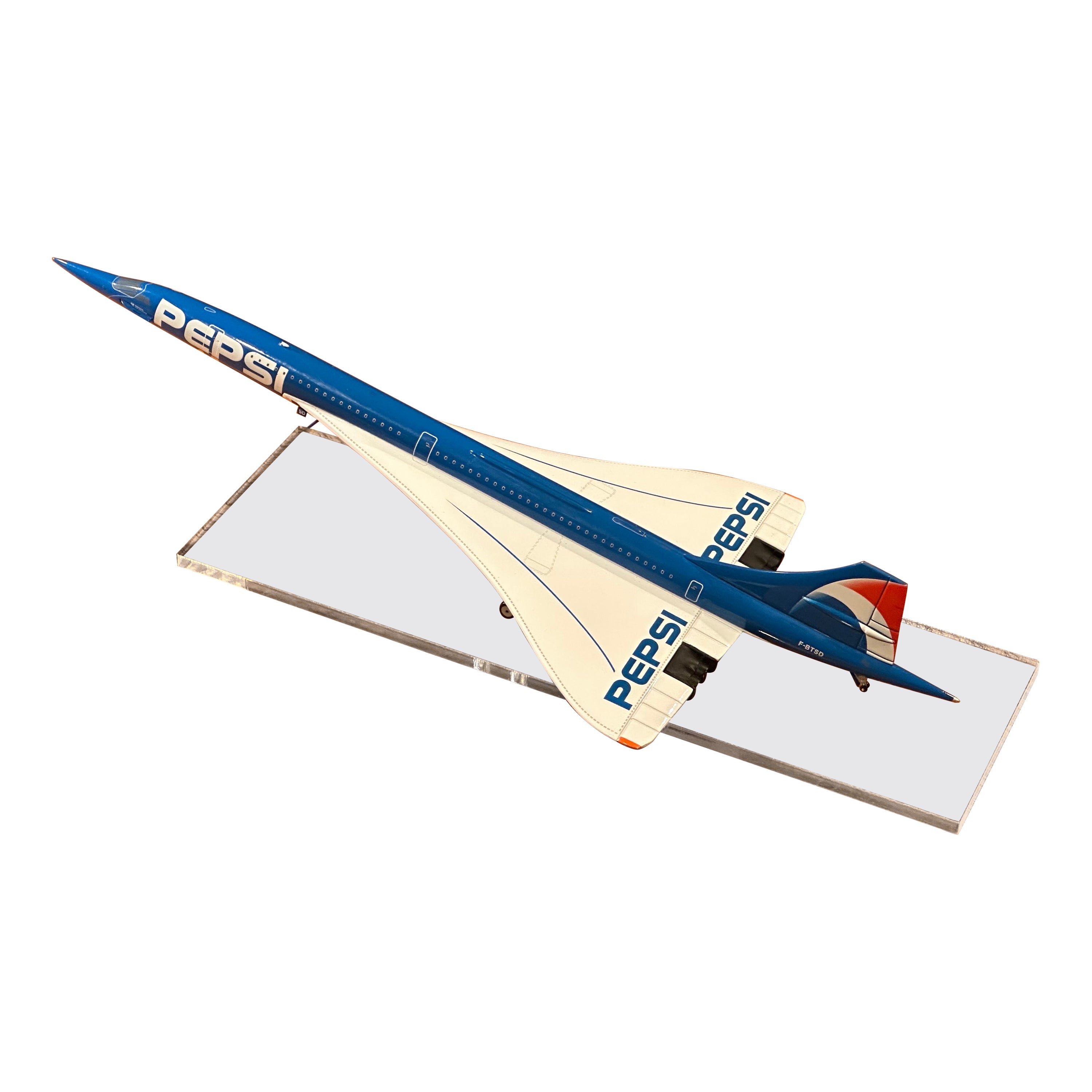Pepsi Logoed Concorde Jetliner Desk Model on Lucite Base For Sale
