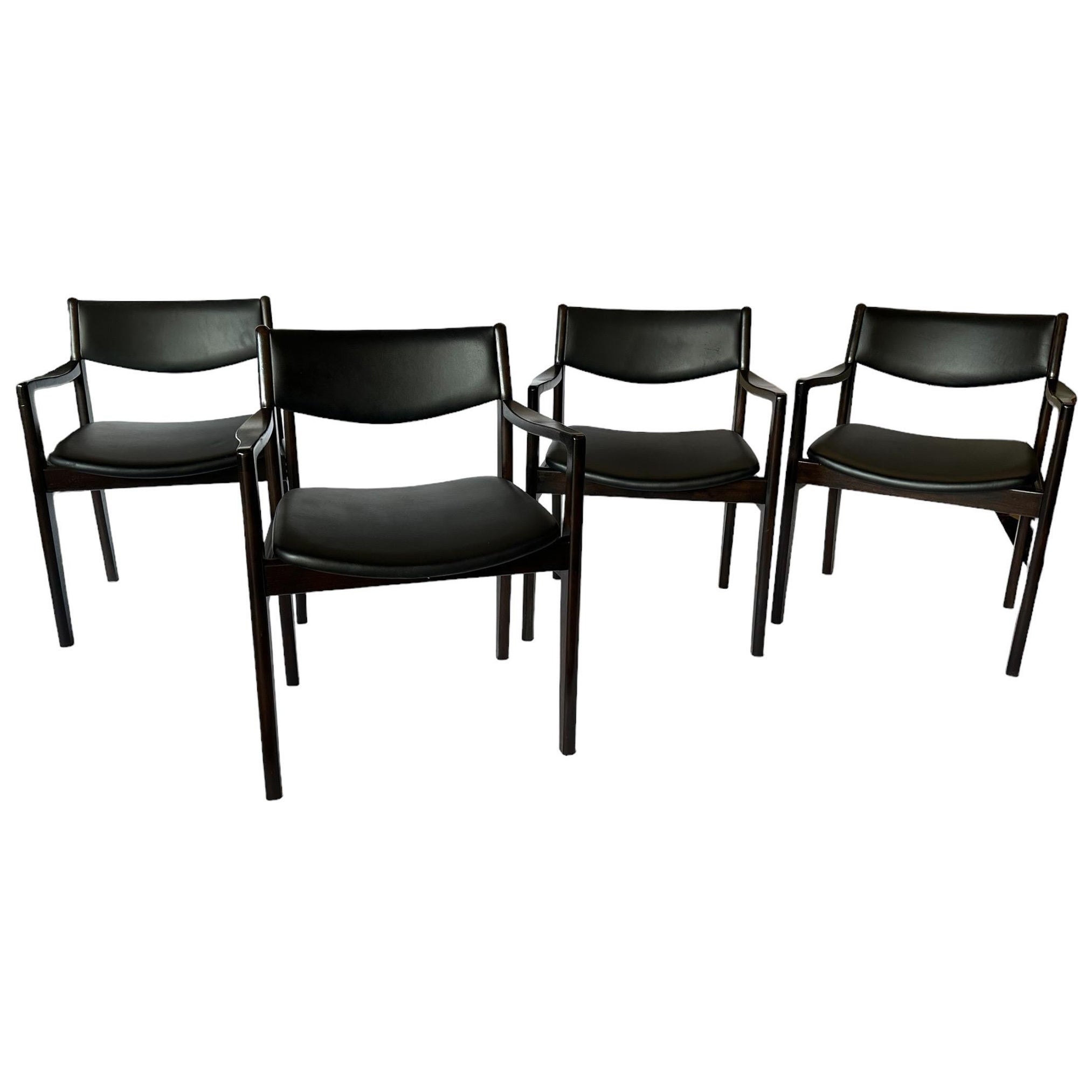Set of 4 Midcentury Modern Danish Style Hardwood Dining Chairs