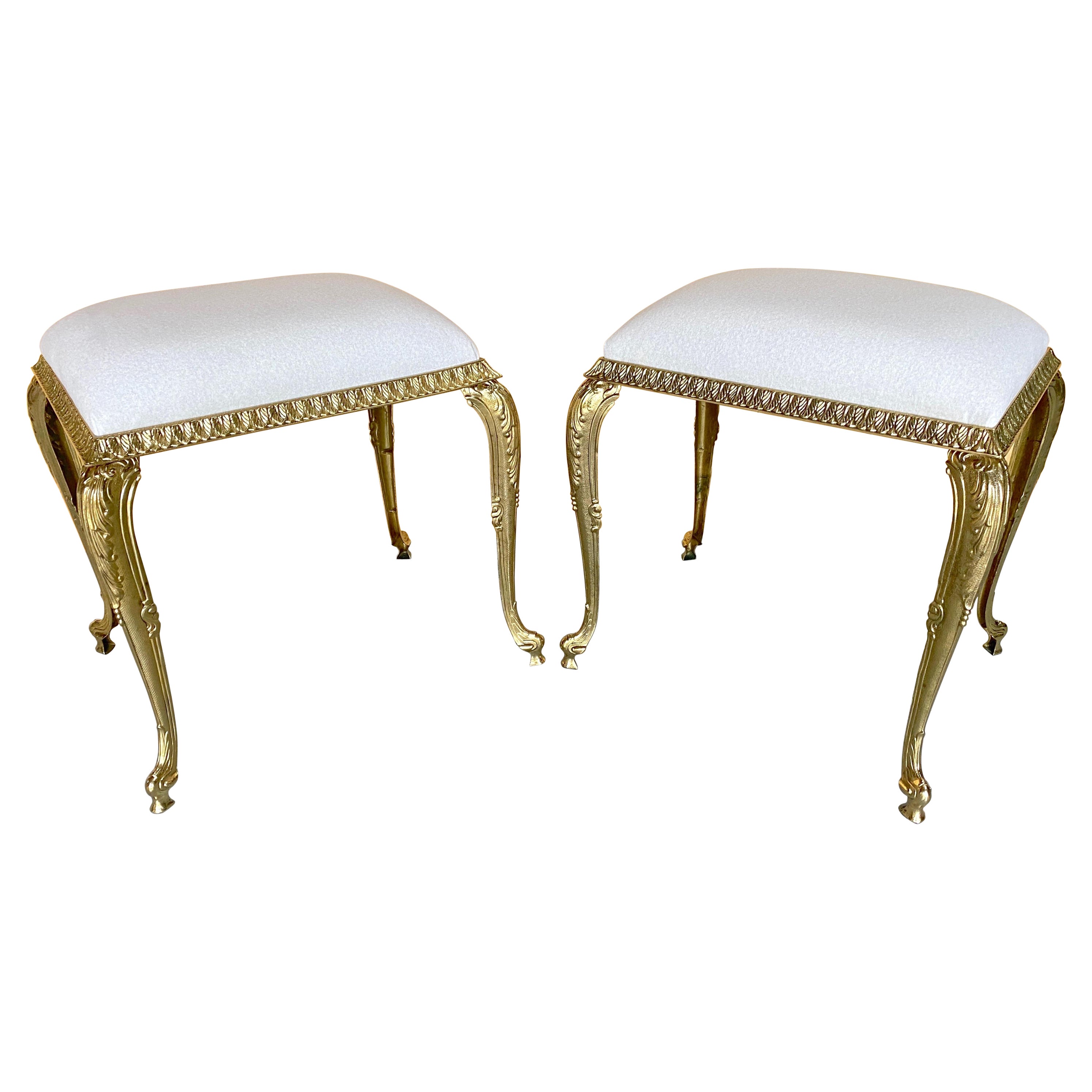 Pair of French Neoclassical Bronze Benches /Ottomans Kravet Cashmere Upholstery 
