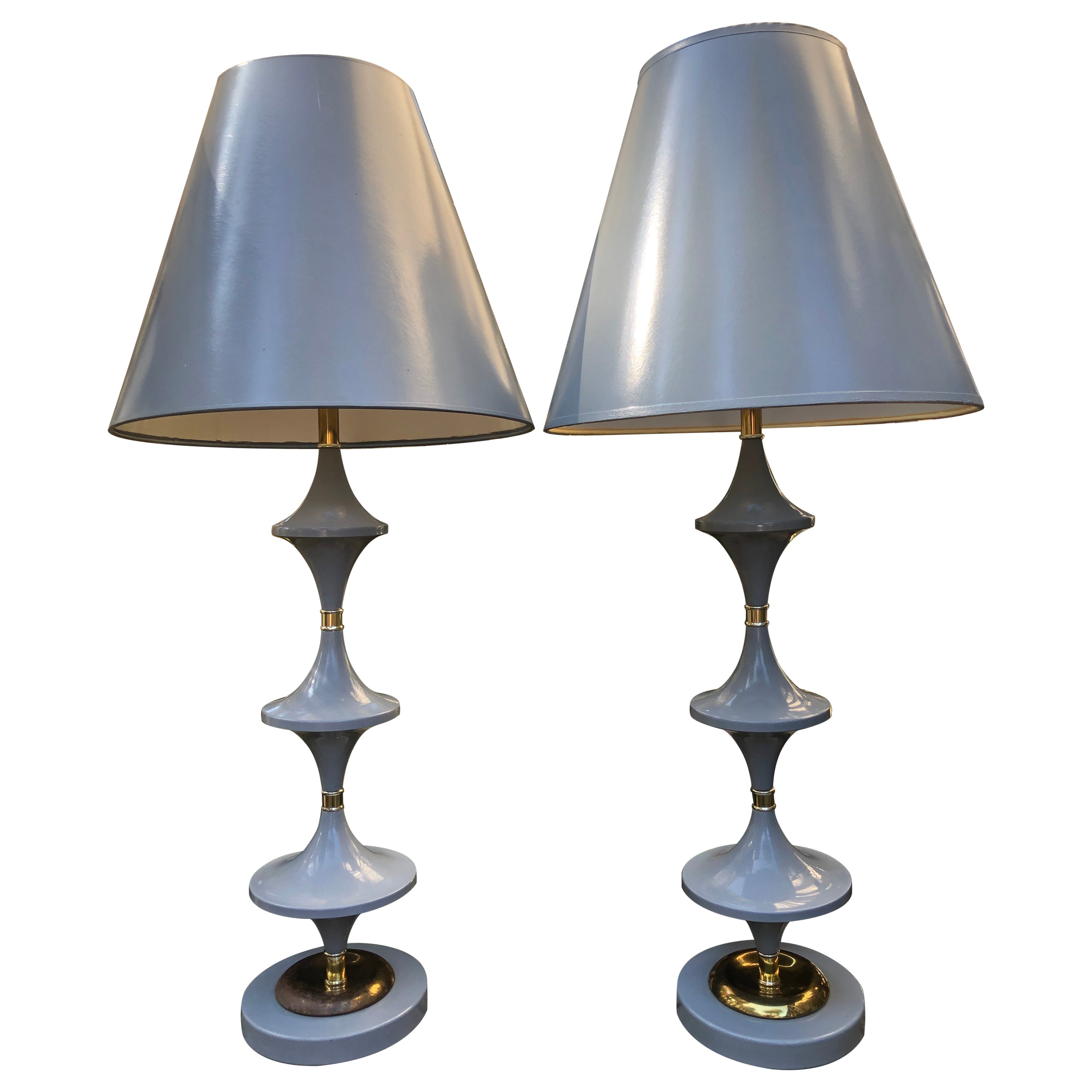 Space-Age Pair UFO Grey Gerald Thurston style Lamps Lightolier Mid-Century For Sale