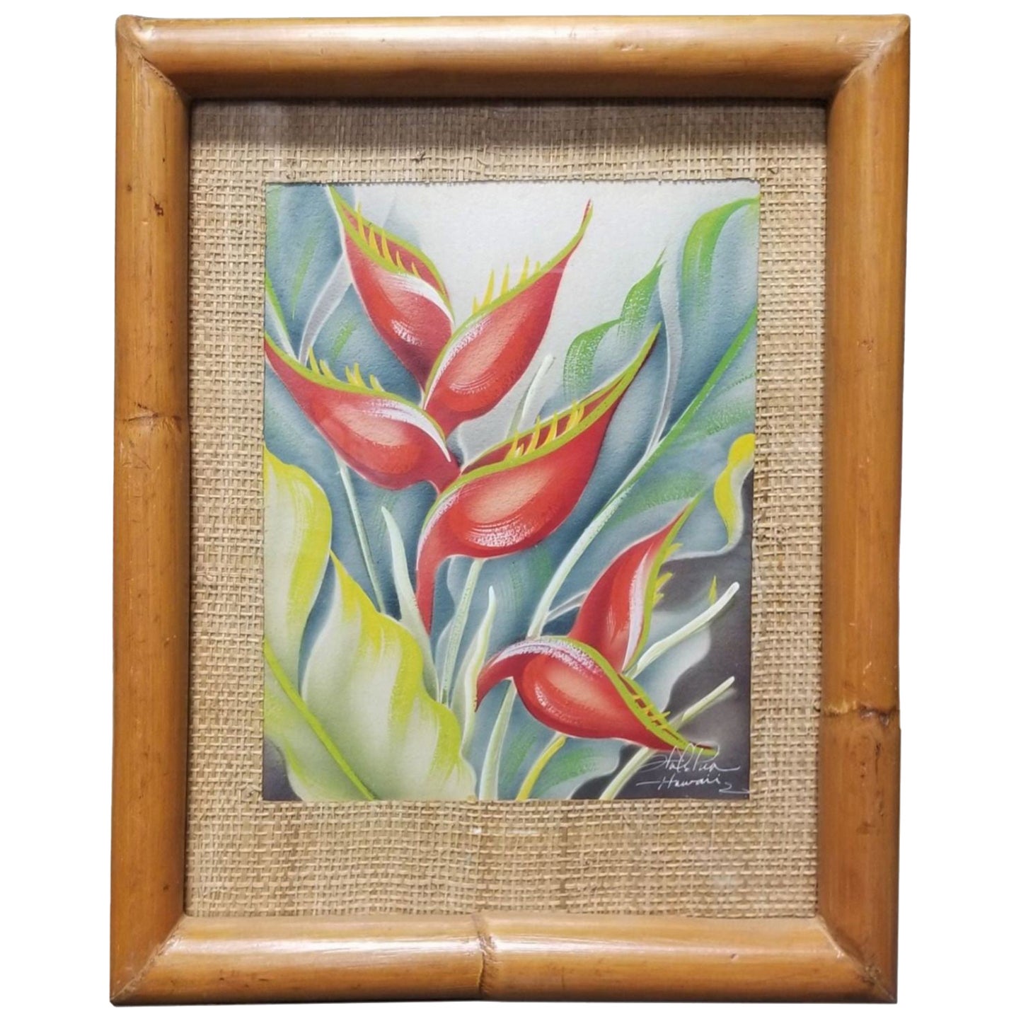 Mid Century Framed Hawaiian Painting "Heliconia" by Hale Pua (Frank Oda) For Sale