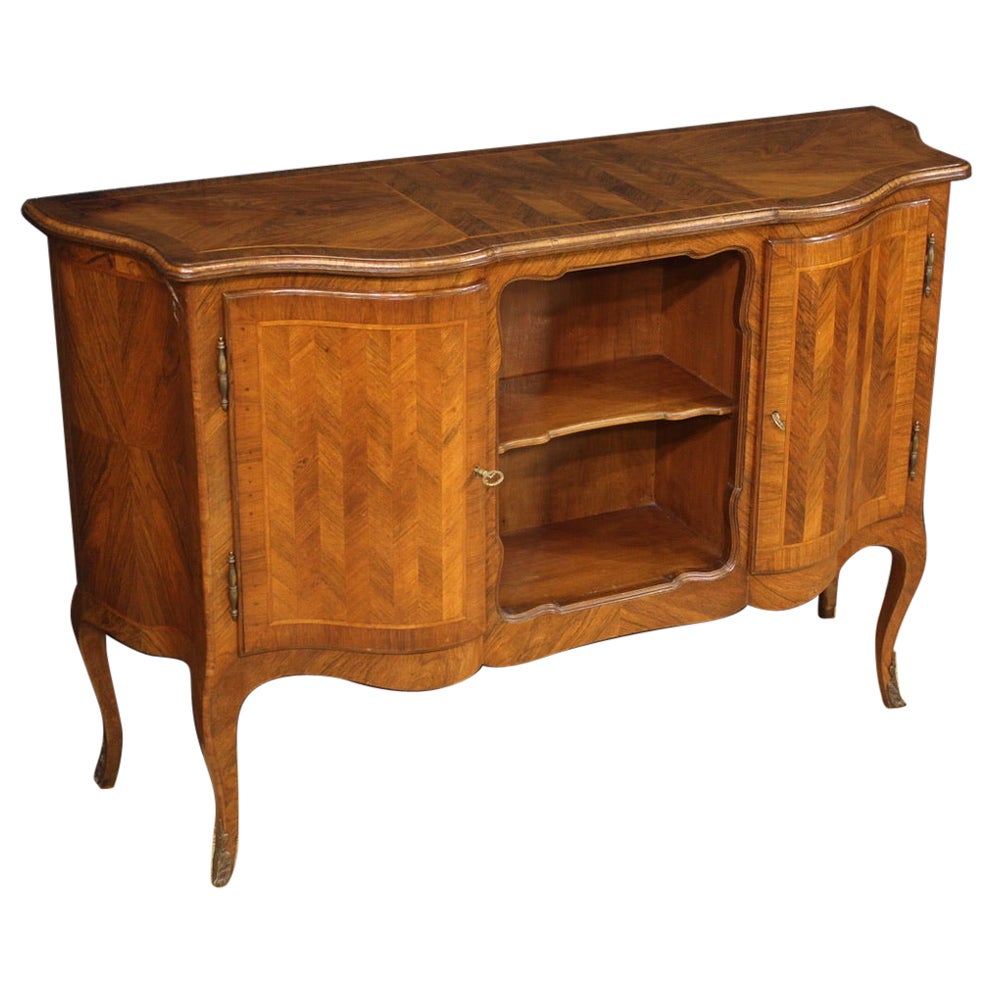 20th Century Carved and Veneered Walnut Antique Italian Sideboard, 1960 For Sale