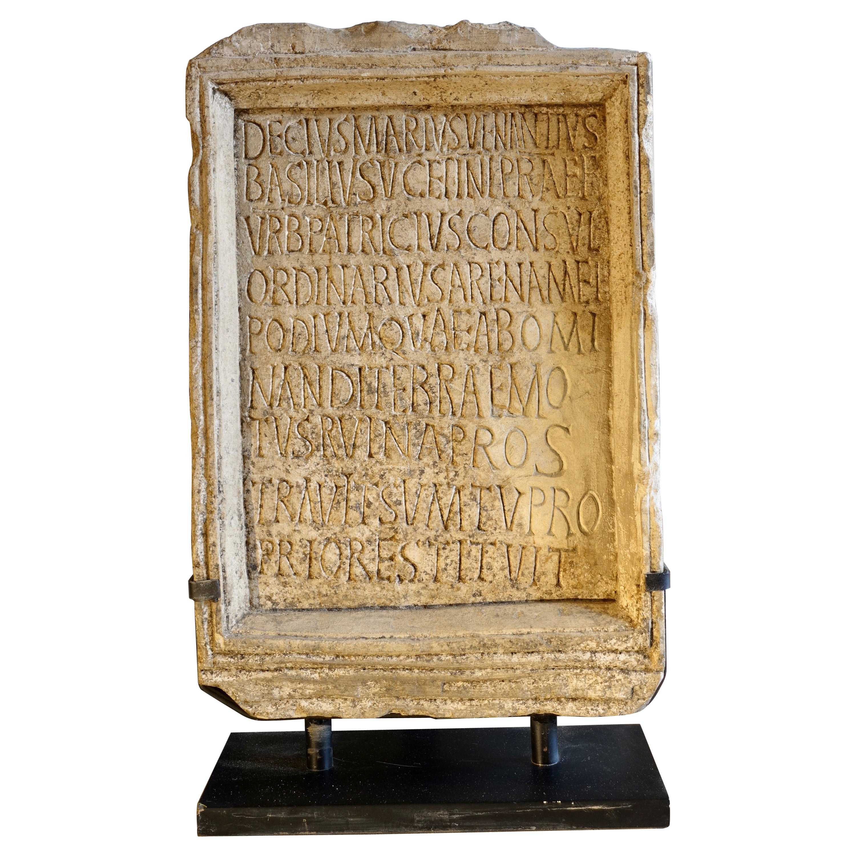 Reduced-size inscription as on the famous Roman epitaph of the Coliseum 