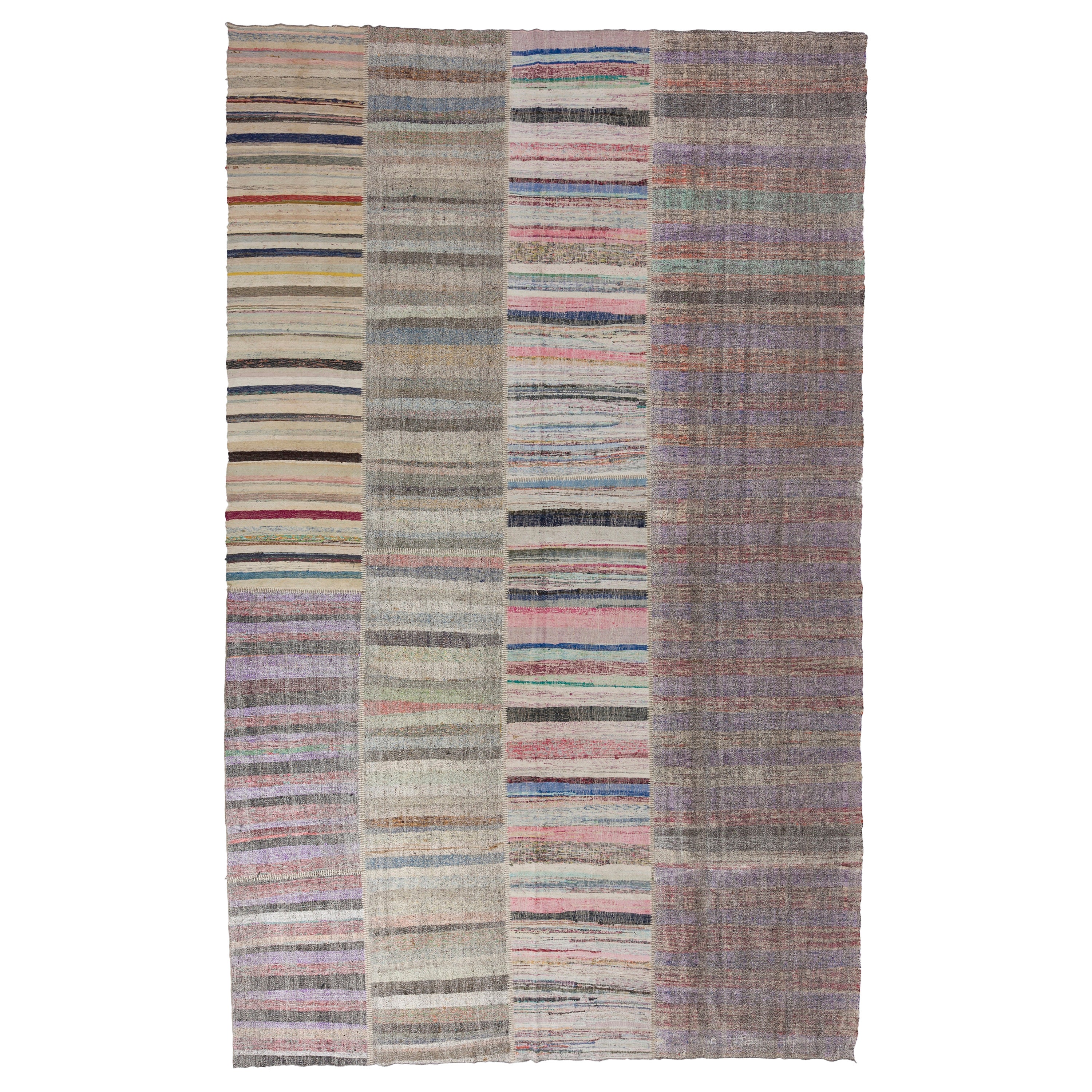 10.2x17 Ft Colorful Vintage Handmade Striped Anatolian Kilim. Flat-Weave Rag Rug