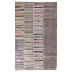 Kilim anatolien rayé vintage coloré fait à la main 10,2x17 Ft Tapis de chiffon tissé à plat