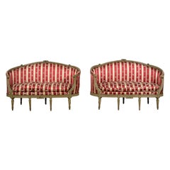 18th Century, Pair of Louis XVI French Lacquered Wood Corbeille Canapes