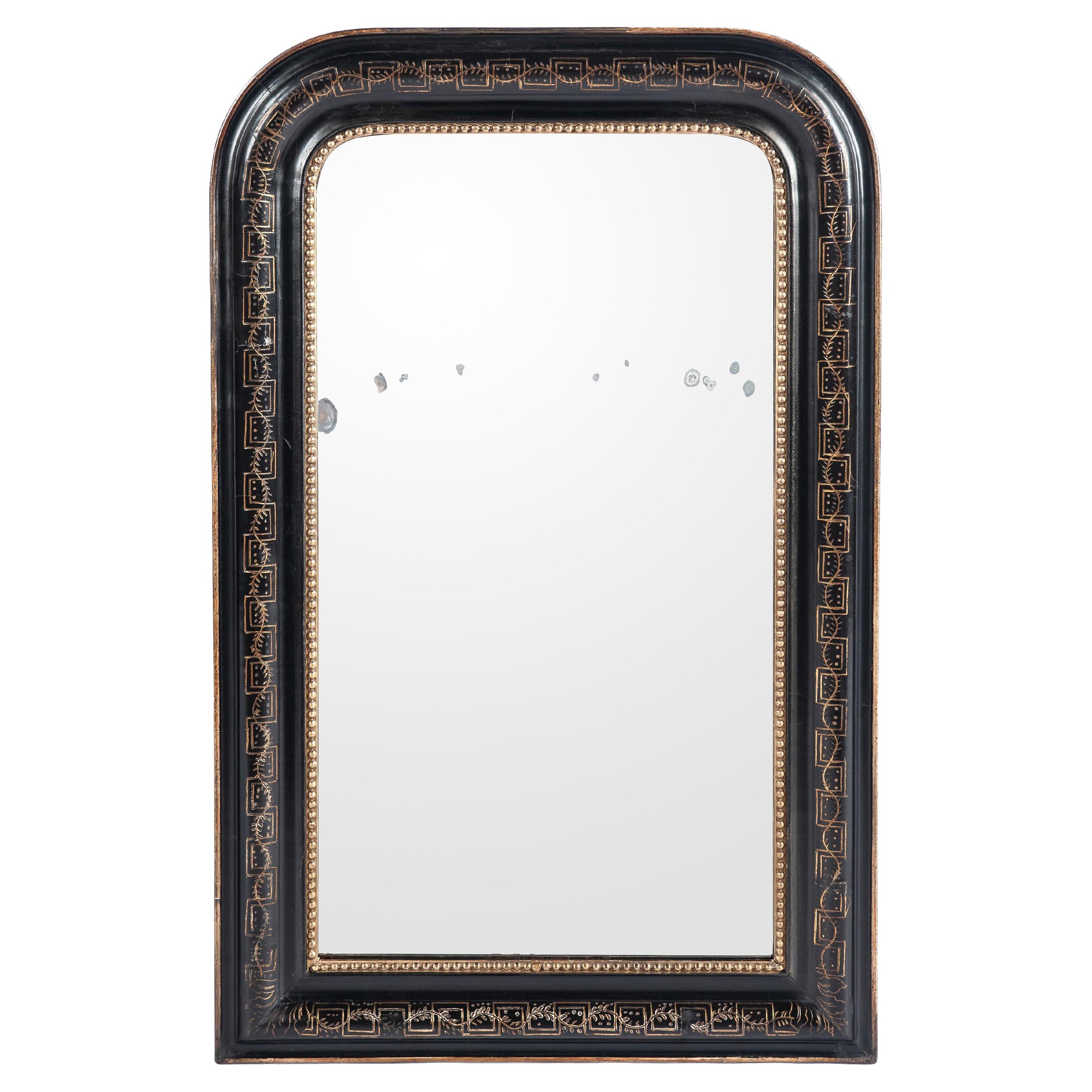 Antique 19th century Black and Gold French Louis Philippe mirror from 1888 For Sale