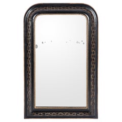 Antique miroir Louis Philippe français du 19ème siècle, noir et or, de 1888