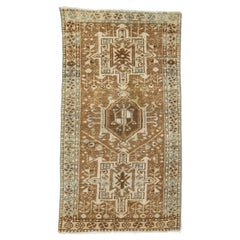 Brown Antique Handmade Persian Heriz Scatter Wool Rug with Allover Motif