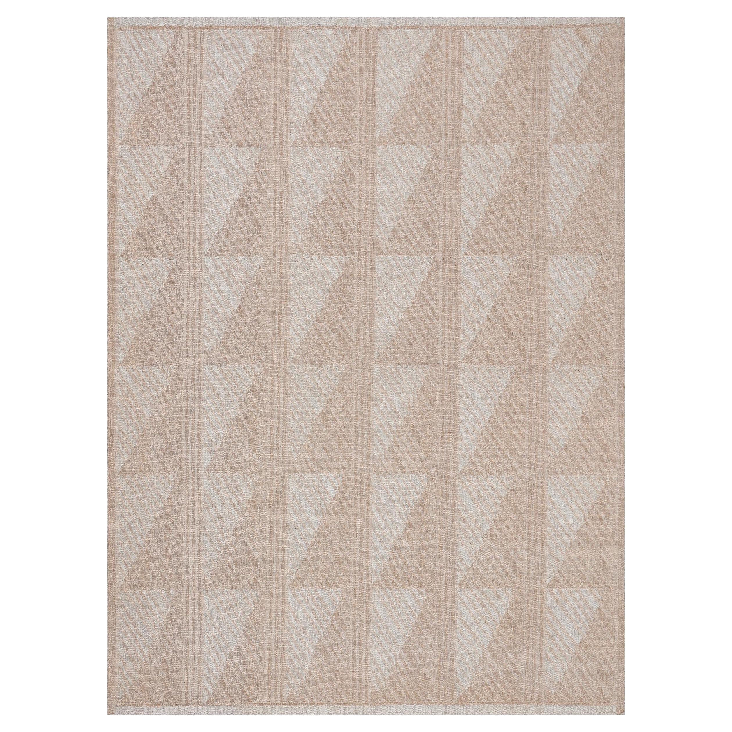 Contemporary Hand-woven 100% Wool Beige Graphic Rug 9'1"x12'4" For Sale