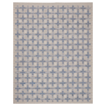 Contemporary Hand-woven 100% Wool Swedish-Inspired Blue Rug