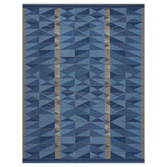 Tappeto grafico contemporaneo tessuto a mano in 100% lana blu  10'2x13'8