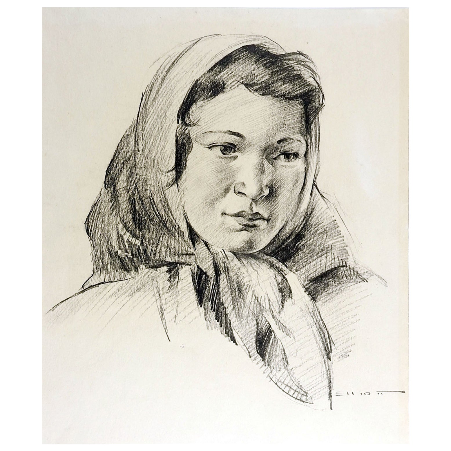 Porträtzeichnung mit Bleistift einer jungen Frau im Angebot