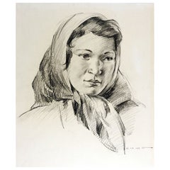 Portrait Drawing in Pencil of Young Woman