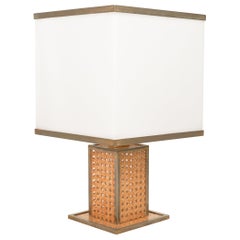 Table Lamp in Lucite, Rattan and Brass Christian Dior Style, Italy 1970s