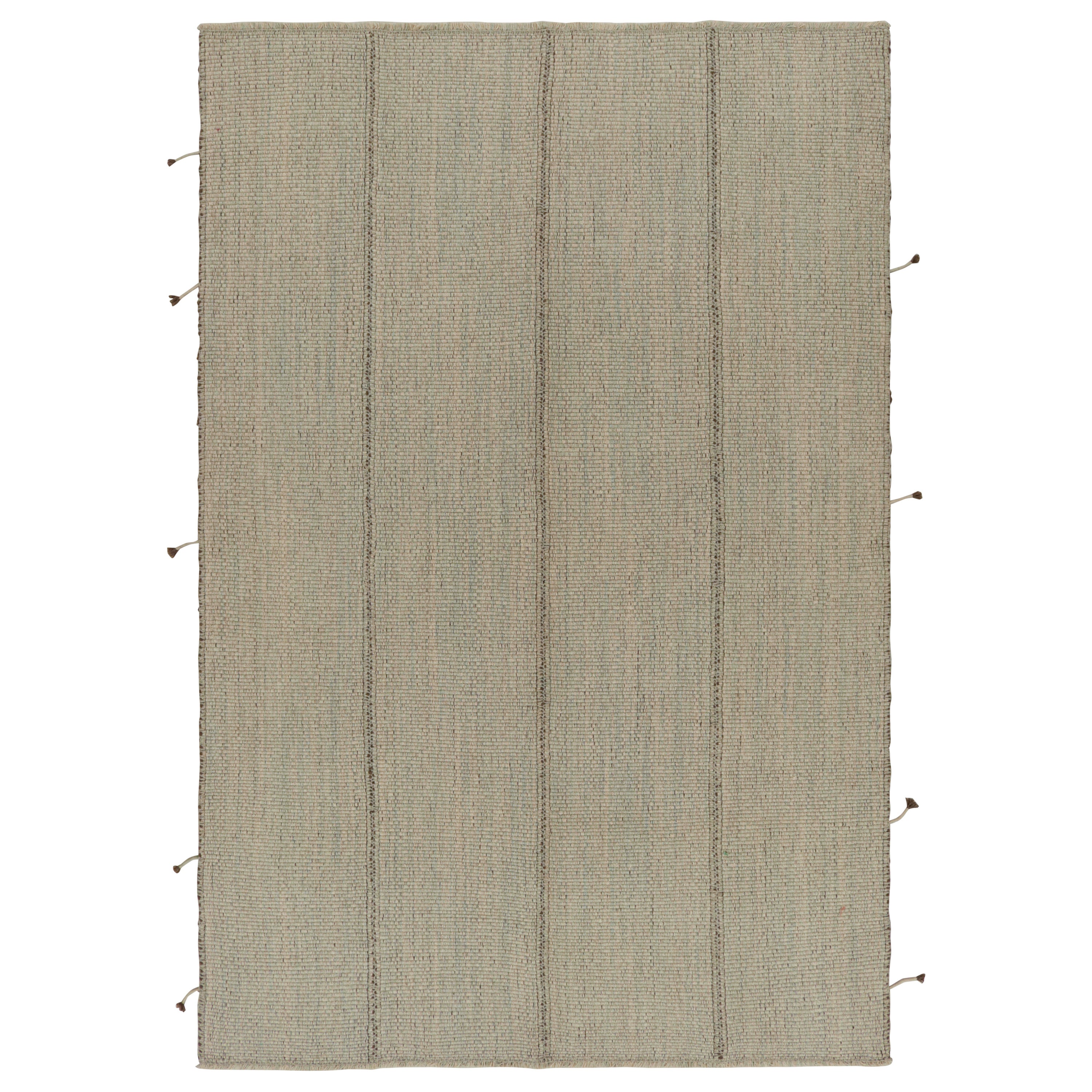 Rug & Kilim’s Modern Kilim in Beige-Brown with Stripes & Green-Grey Accents For Sale