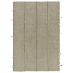 Rug & Kilim's Modern Kilim in Beige-Brown with Stripes & Green-Grey Accents (Kilim moderne en beige-brun avec des rayures et des accents verts-gris)