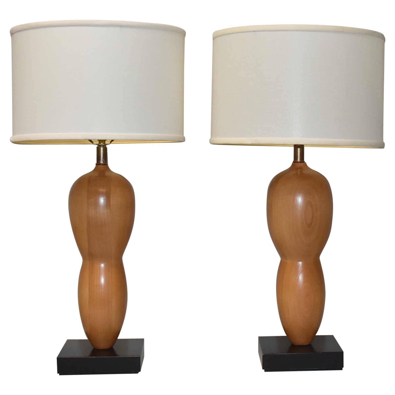 Pair Modern Sculptural Organic Form Wood Table Lamps For Sale