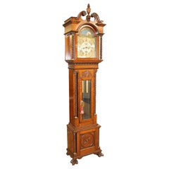 Used 19th Century Walter Durfee Tiger Oak Pattern 42 Tall Case Grandfather Clock