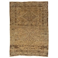 1920s Antique Handmade Persian Shiraz Scatter Wool Rug In Brown