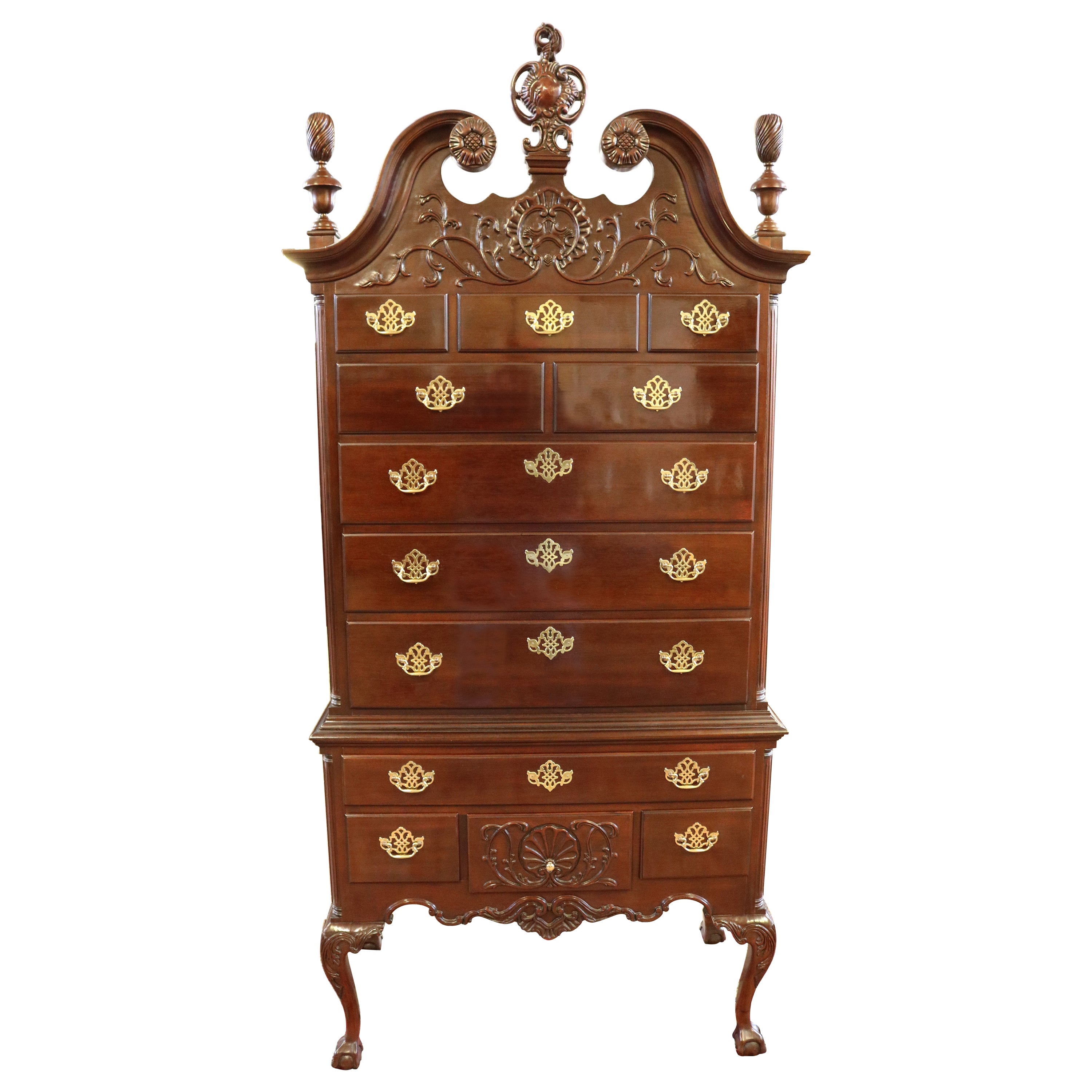 Beautiful Councill Craftsman Mahogany Chippendale High Chest of Drawers Highboy For Sale
