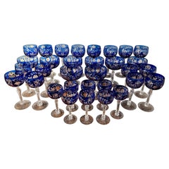 Vintage 32 Piece Cobalt Bohemian Glass Stemware Set