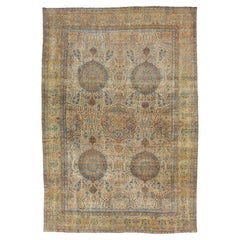 1910s Antique Kerman Persian Wool Rug with Multicolor Rosette Motif