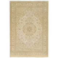 1920er Jahre antike persische Tabriz Wolle Teppich Allover Floral In Beige Farbe