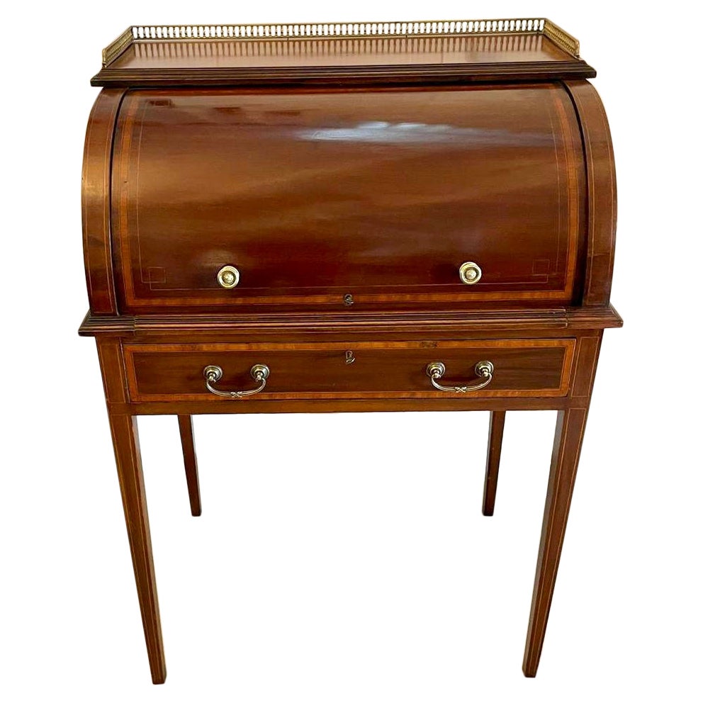 Antique Edwardian Quality Mahogany Inlaid Cylinder Desk 