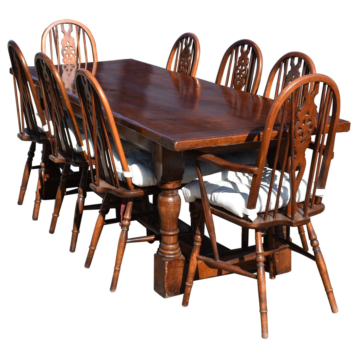 Solid Oak Refectory Table & 8 Chairs For Sale