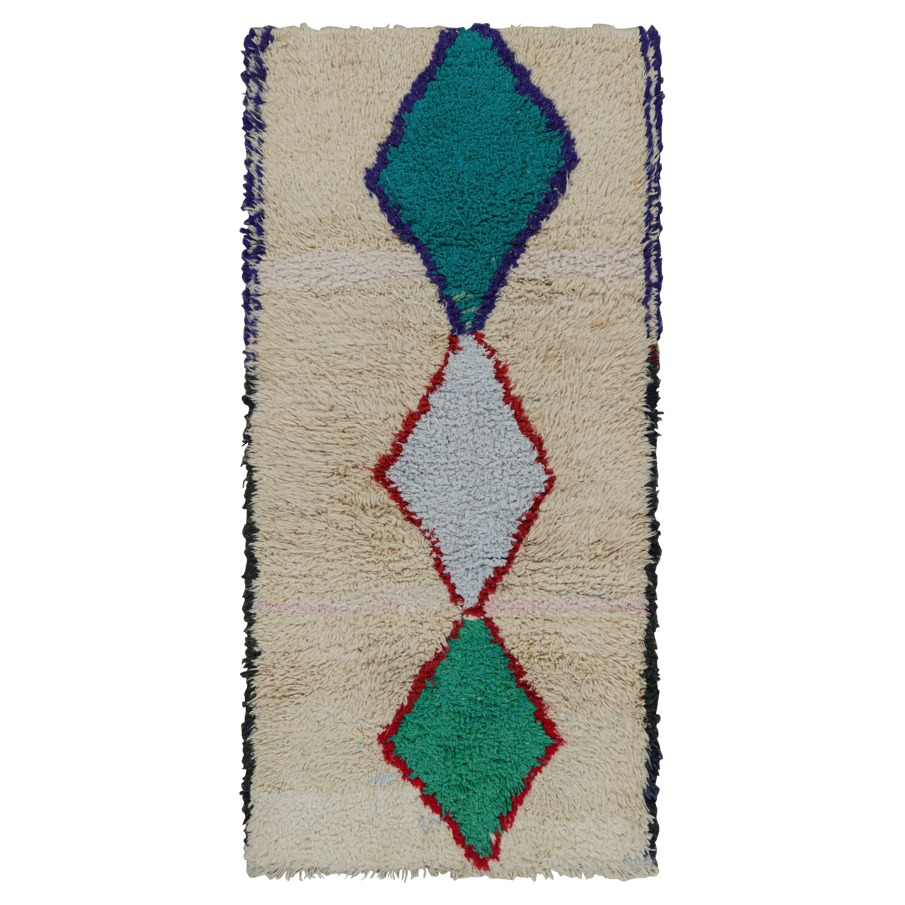 1950s Azilal Moroccan Runner rug in Beige with Diamond  Patterns by Rug & Kilim For Sale