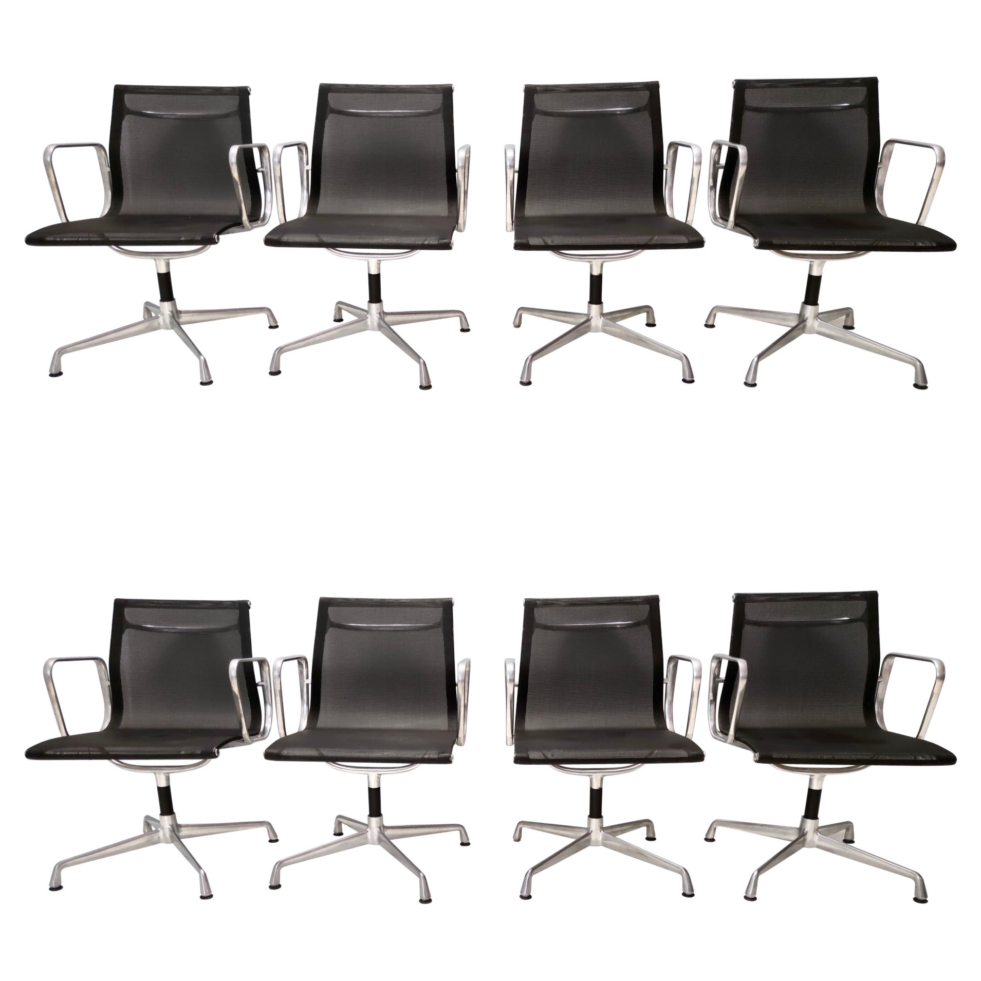 Set of Eight Black Nylon Revolving Office Chairs by Eames for Herman Miller For Sale
