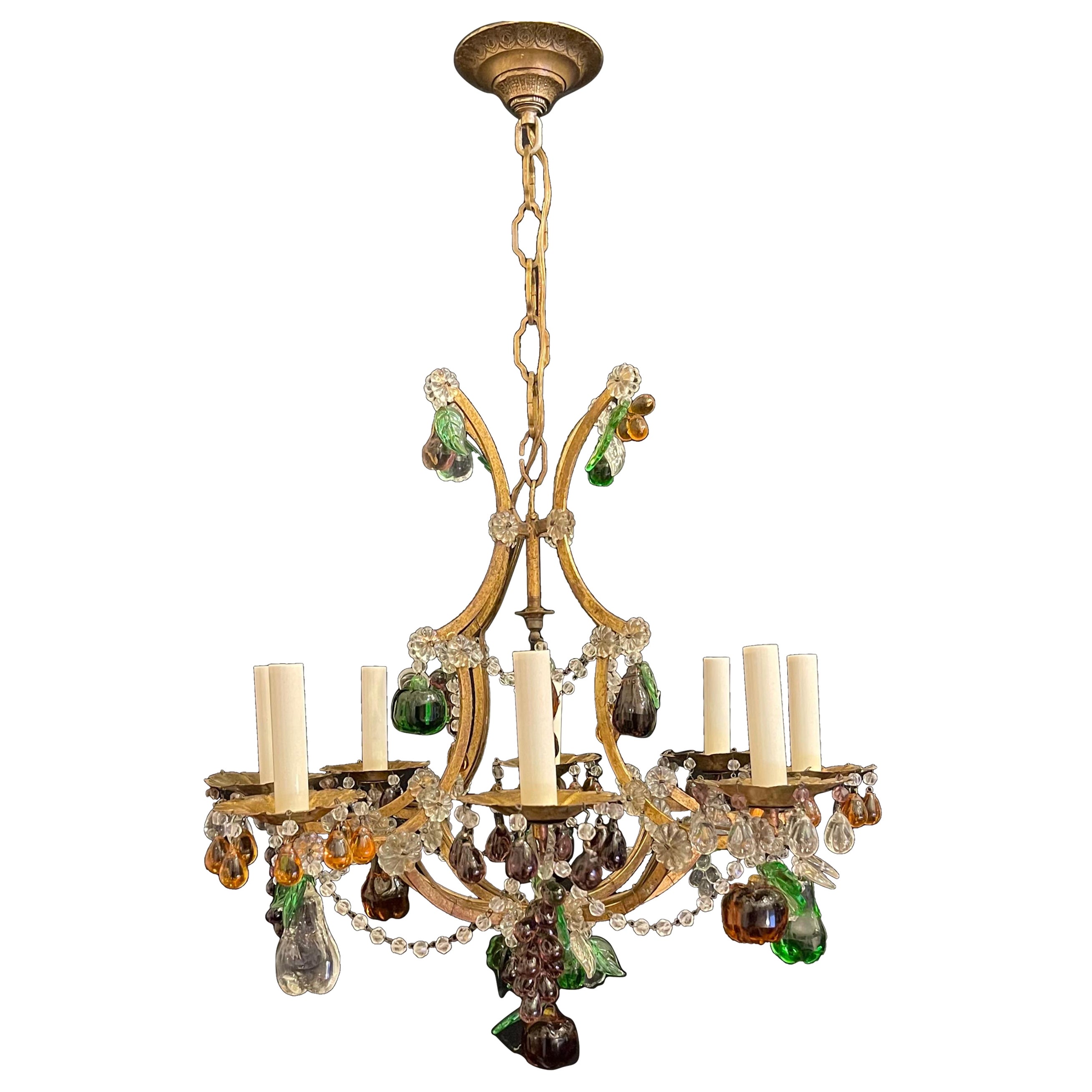 Wonderful Italian Beaded Swag Murano Art Glass Fruit Leaf Venetian Chandelier  For Sale