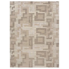 Luxury Modern Hand-Knotted Elemental Natural Block Frost 12x16 Rug