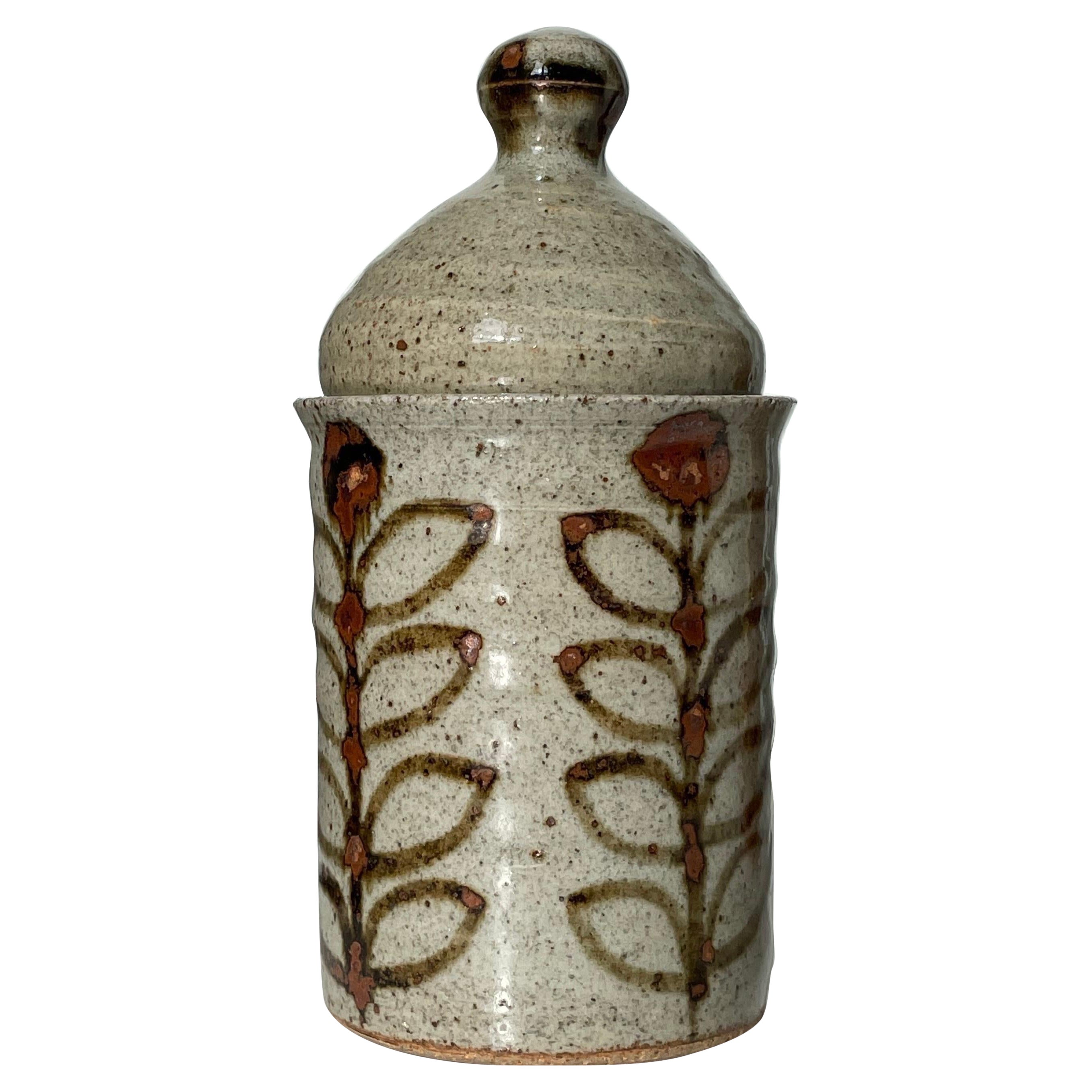 Artisanal French Vintage Ceramic Earthtone Lidded Jar For Sale