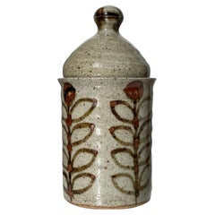 Artisanal Französisch Vintage Keramik Earthtone Deckel Jar
