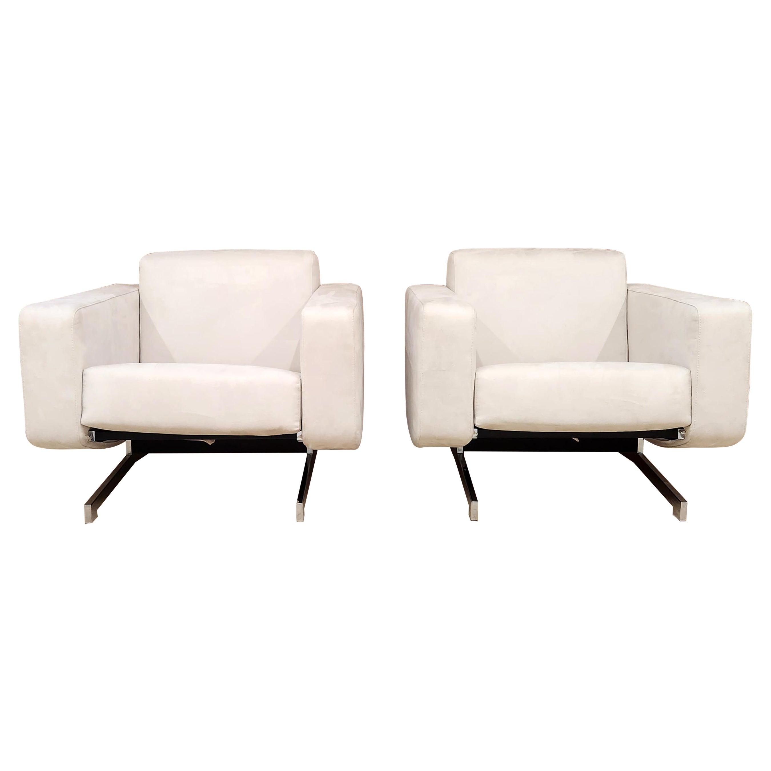 Art Deco / Modern Club Chairs in Ivory White Ultrasuede For Sale