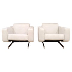 Art Deco / Modern Club Chairs in Ivory White Ultrasuede