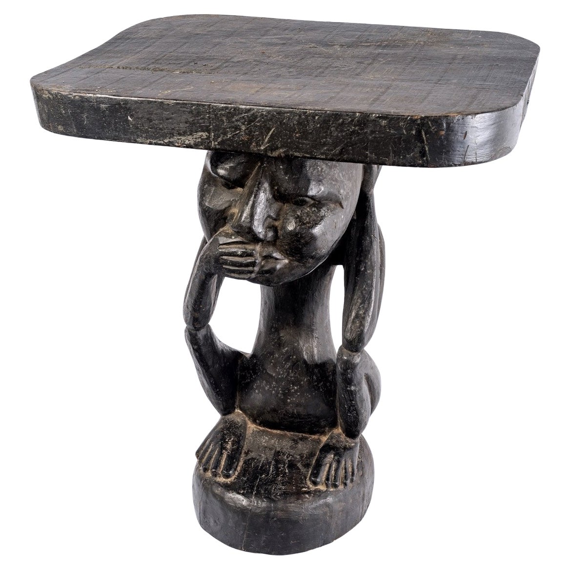 Large Stool Luba Solid Wood Dark Ritual Patina - Period: Art Deco For Sale