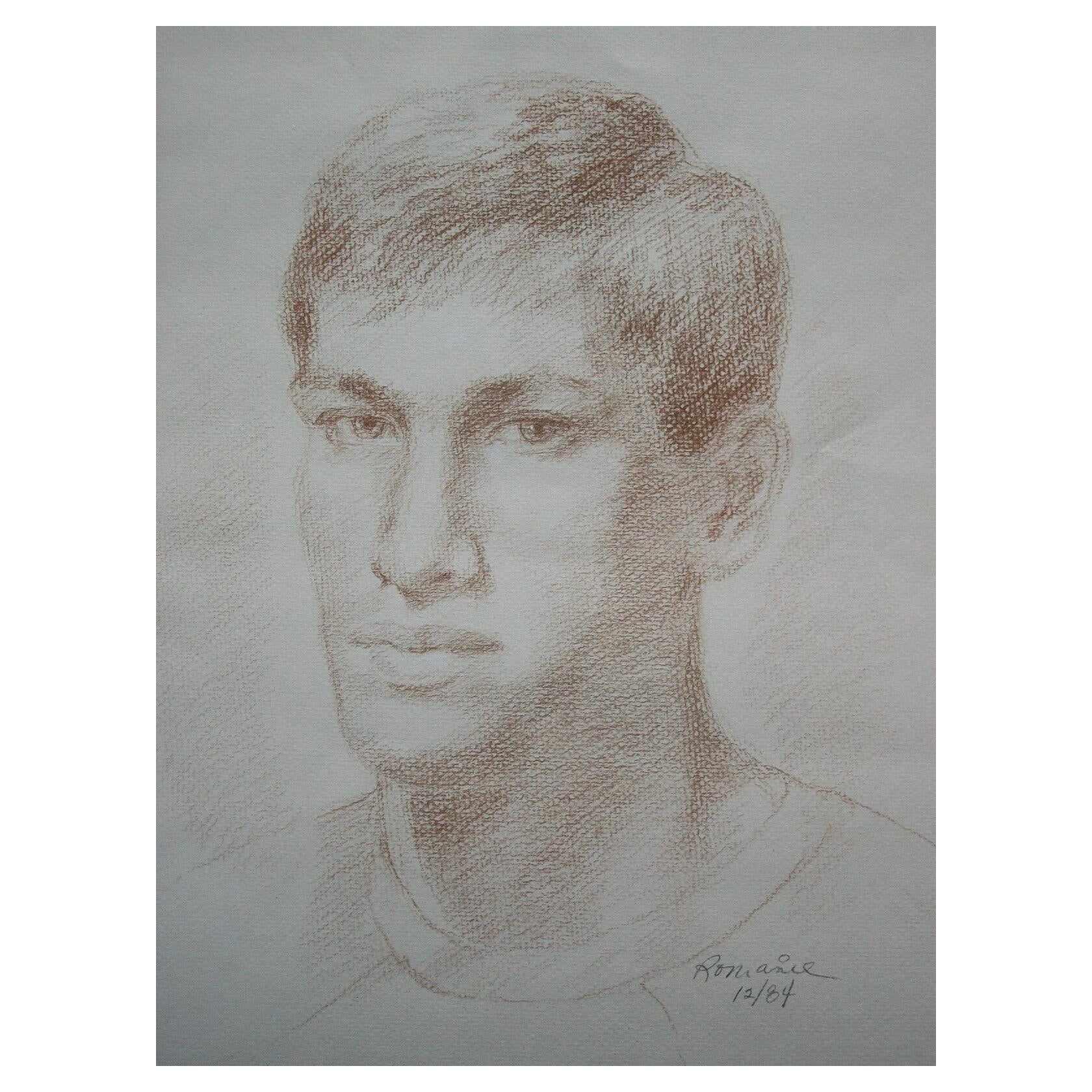 Vintage Charcoal Portrait on Buff Paper - Signed - Unframed - Circa 1984 For Sale