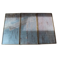 Early 20th C Large Brot Brass Bound Triptych Oxidised Foxed Dressing Mirror