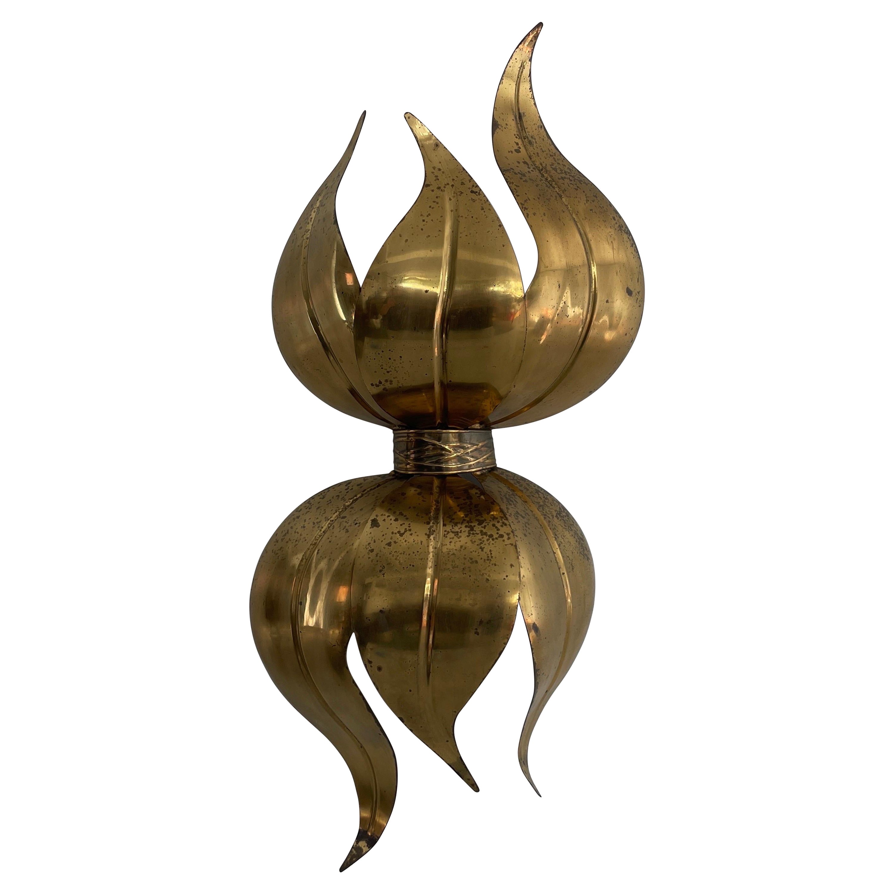 Rare Flower Shaped Brass Wall Lamp, 1960s, Italy For Sale