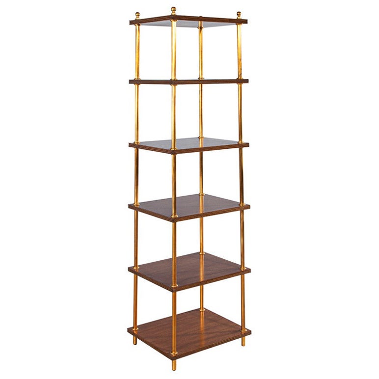 Etagere Bookcase Shelving Unit in Walnut and Metal For Sale