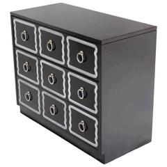 Dorothy Draper Black and Silver Three Drawer Chest of Drawers Dresser Commode 9
