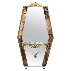 Antique Murano Etched Glass and Brass Dressing Mirror