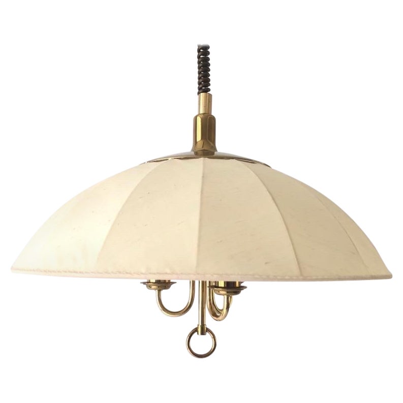 Fabric and Brass Adjustable Shade Pendant Lamp by Schröder & Co, 1970s, Germany For Sale