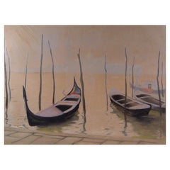 Antique Venice Misty Morning Lithograph