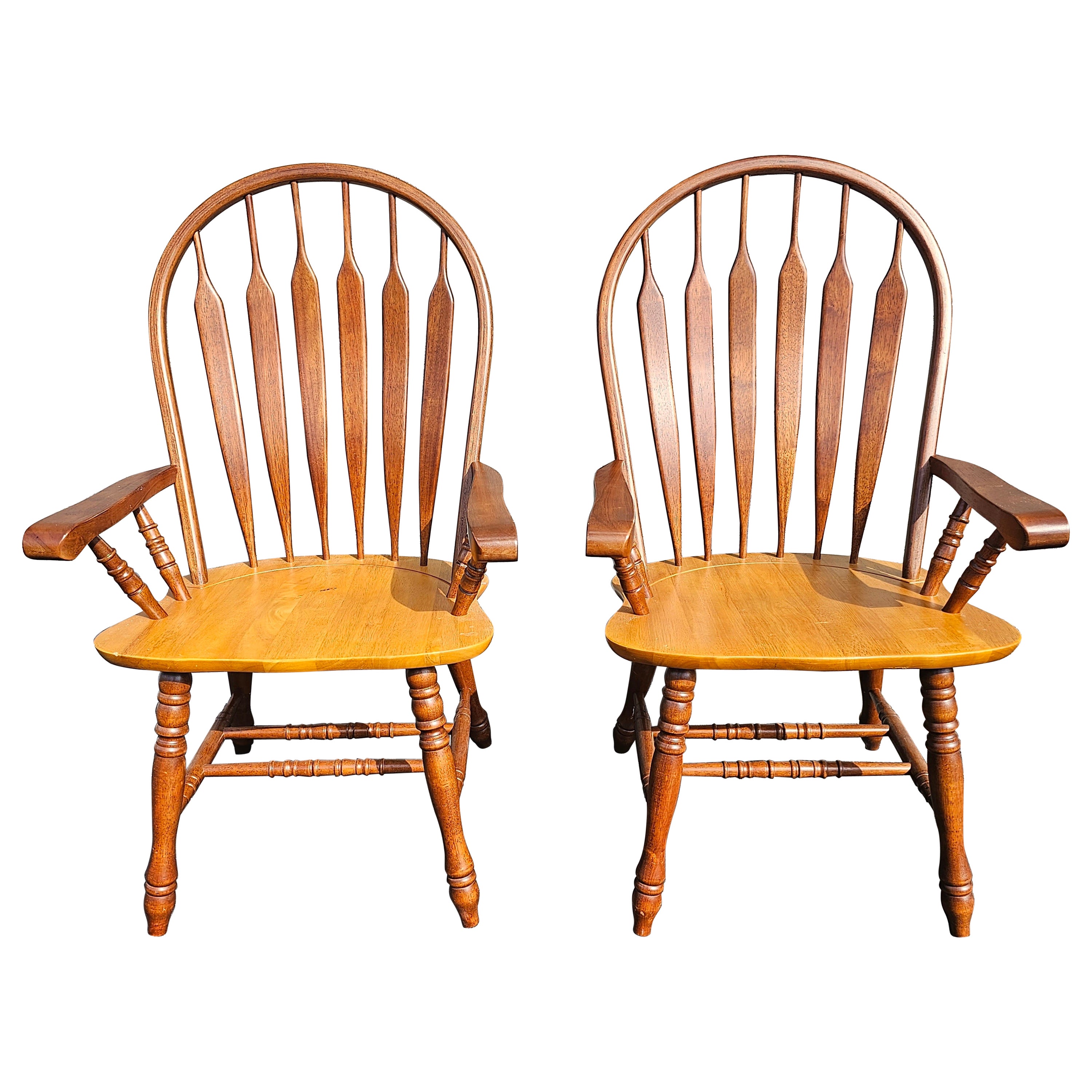 20th Century Amish Elm and Beech Windsor Armchairs, Pairs